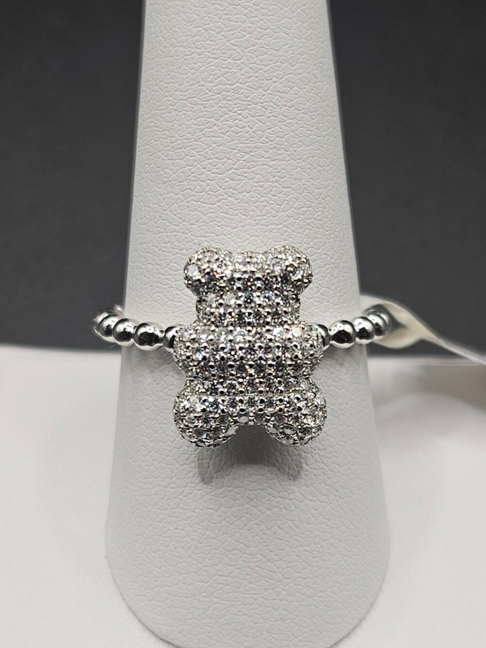 925 sterling silver iced out teddy bear moissanite ring size 9 2ctw beaded
